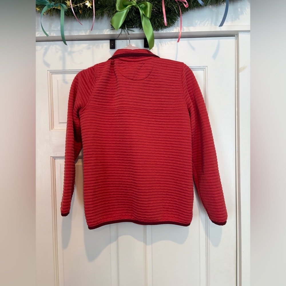 L.L Bean Red and Maroon Pull Over with Textured Material and Snap Buttons - Picture 2 of 4